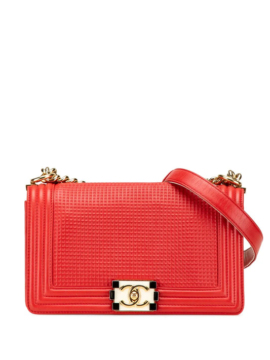 CHANEL 2013 2014 Old Medium Lambskin Embossed Cube Boy Flap crossbody bag