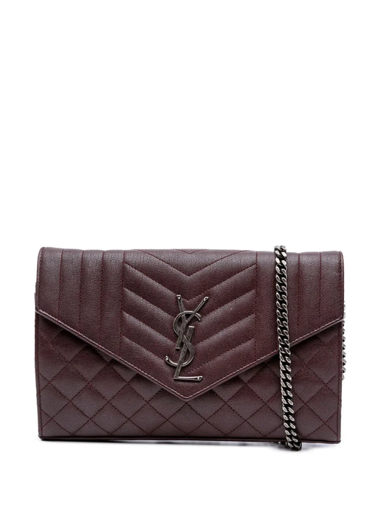 Saint Laurent 2016 Sheepskin Triquilt Monogram Envelope Wallet on Chain crossbody bag