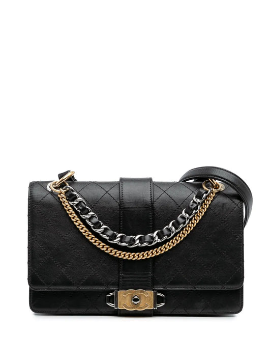 CHANEL 2018 2019 Quilted Calfskin Double Chain Top Handle Flap satchel