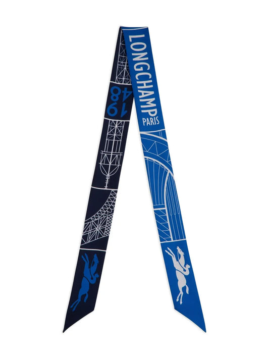Longchamp Eiffel Tower 1948 graphic print silk scarf