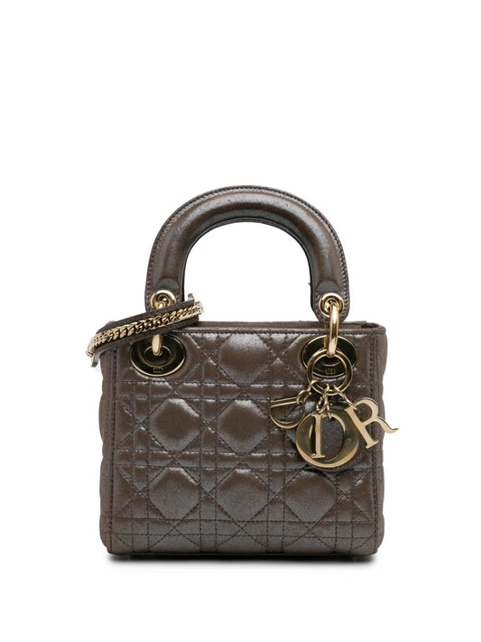 Christian Dior 2015 Mini Metallic Calfskin Cannage Lady Dior satchel