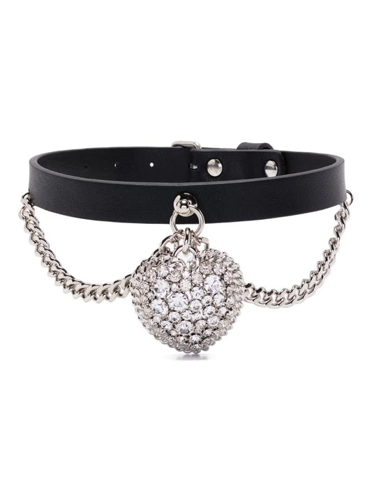 Alessandra Rich heart pendant leather necklace