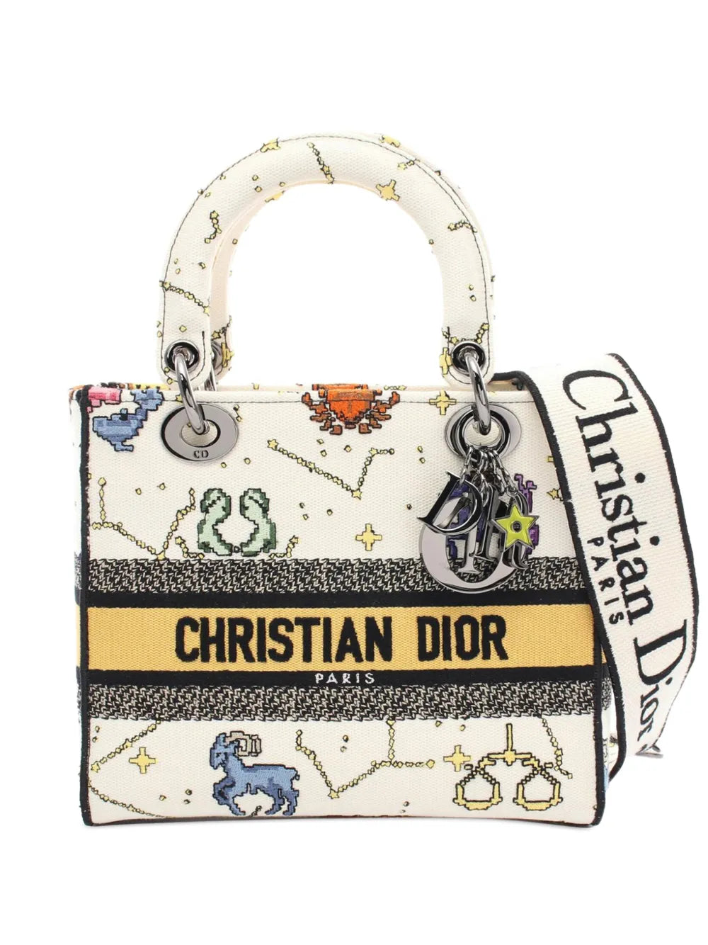 Christian Dior 2011 2024 Medium Embroidered Canvas Pixel Zodiac Lady D Lite satchel