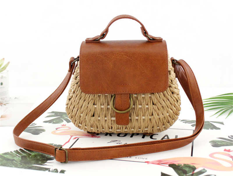 Antique Straw Woven Messenger Beach Bag for Women