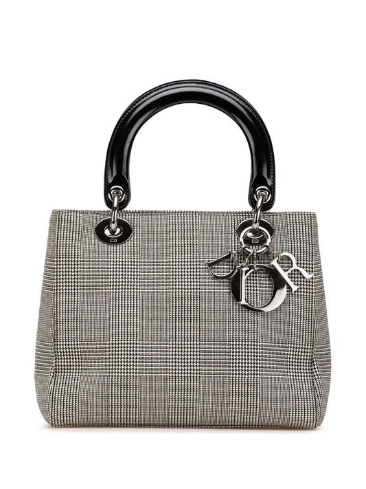 Christian Dior 1999 Medium Canvas Houndstooth Lady Dior satchel