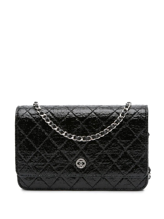 CHANEL 2012 2013 CC Quilted Crinkled Patent Wallet On Chain crossbody bag