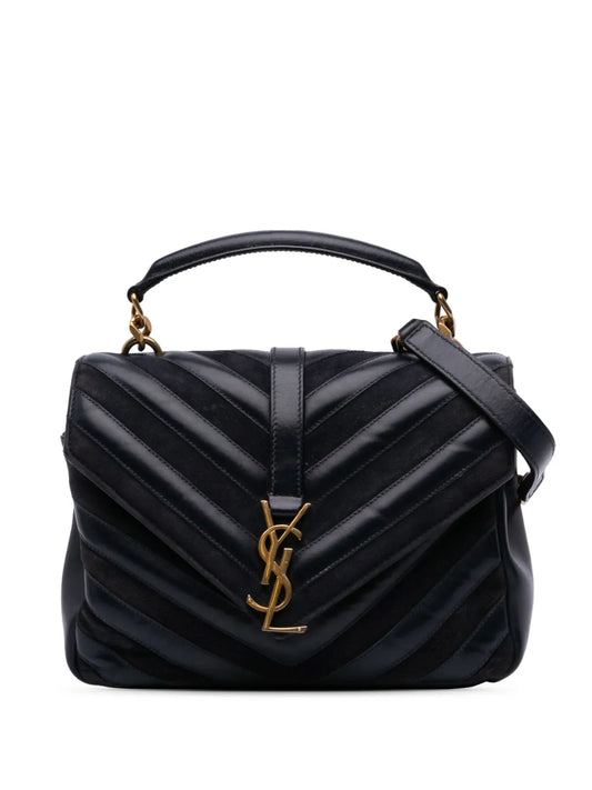 Saint Laurent 2017 Medium Chevron Calfskin and Suede Monogram College Bag satchel