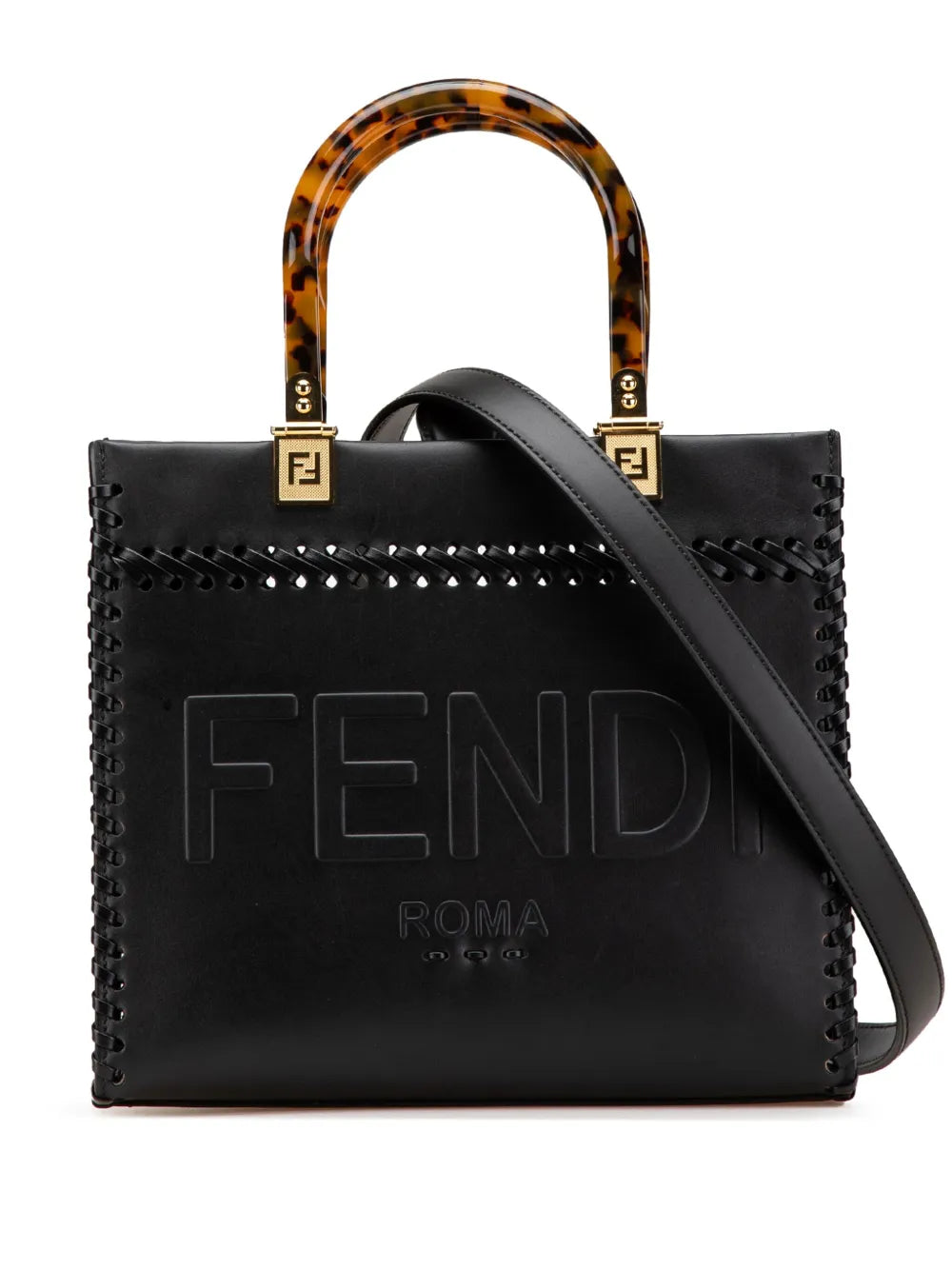 Fendi 2010 2024 Small Whipstitch Leather Sunshine Shopper Tote satchel