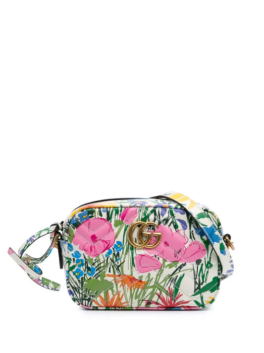 Gucci 2016 2024 Ken Scott Mini GG Marmont Floral Printed Matelasse Leather crossbody bag
