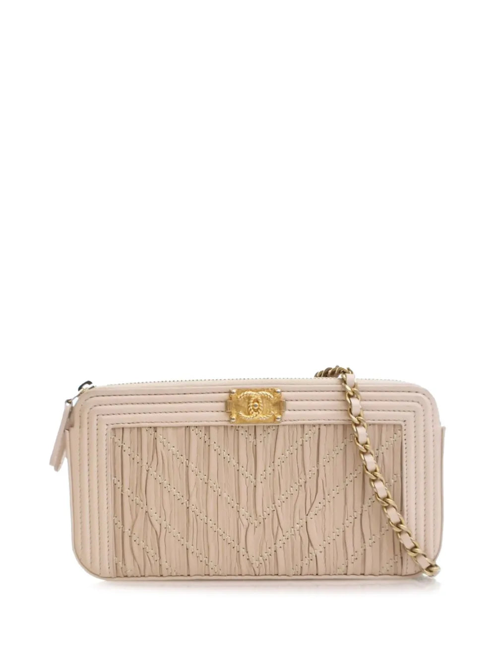 CHANEL 2018 Small Chevron Crumpled Lambskin Boy Clutch With Chain crossbody bag