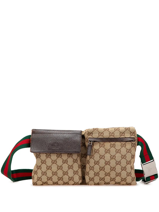 Gucci 2000 2015 GG Canvas Web Double Pocket belt bag