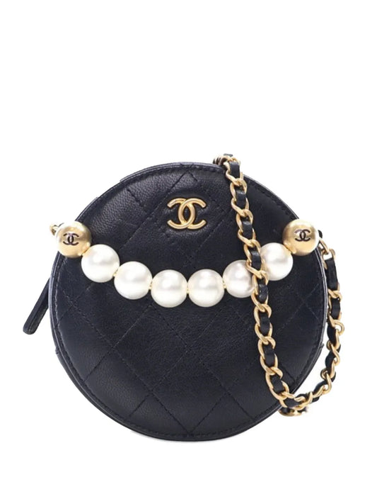 CHANEL 2019 Lambskin Pearl Round Clutch On Chain crossbody bag