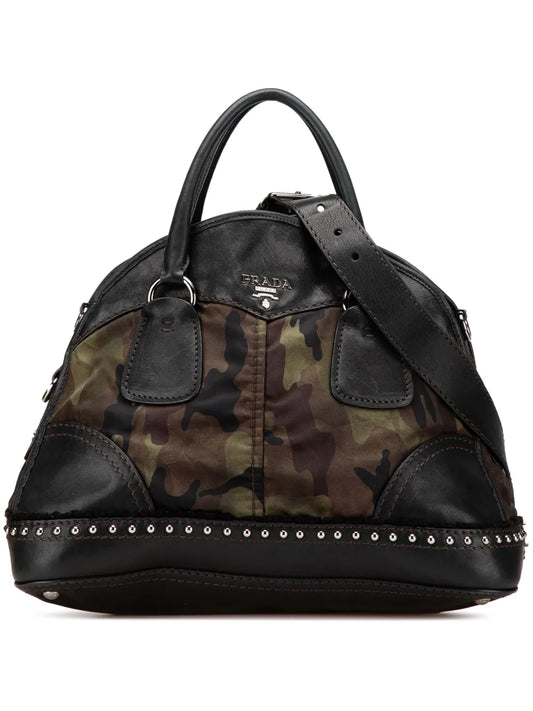 Prada 2000 2025 Lambskin Trimmed Tessuto Stampato Camouflage Dome satchel