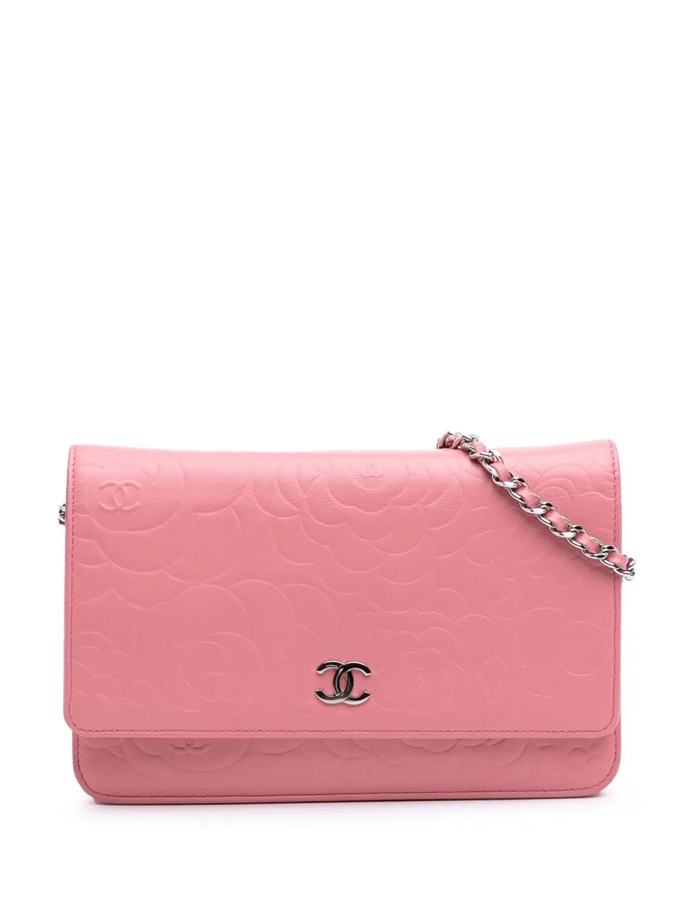 CHANEL 2012 Embossed Lambskin Camellia Wallet On Chain crossbody bag