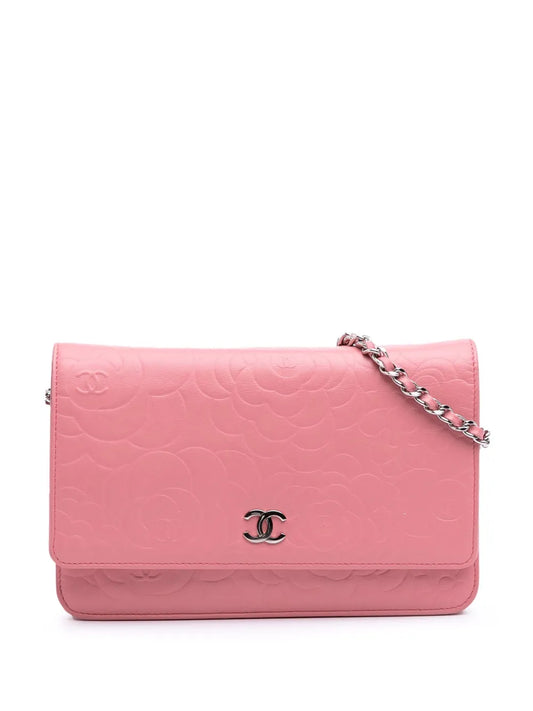 CHANEL 2012 Embossed Lambskin Camellia Wallet On Chain crossbody bag