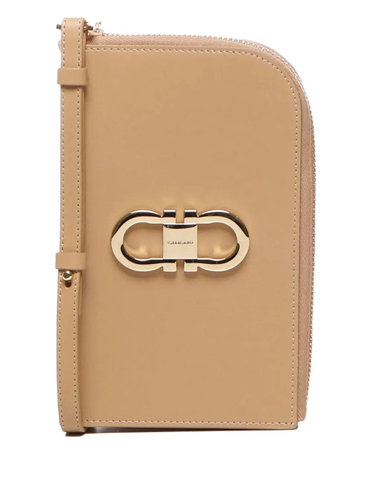 Ferragamo gancini plaque zip around wallet