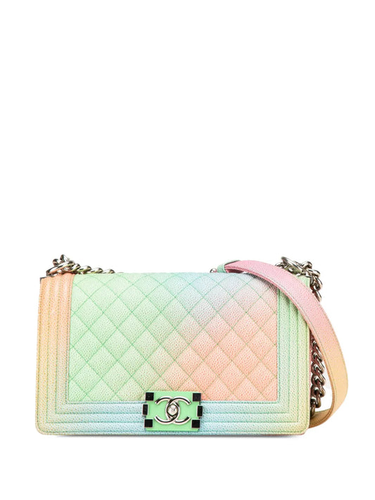 CHANEL 2016 2017 Old Medium Quilted Caviar Rainbow Boy Flap crossbody bag