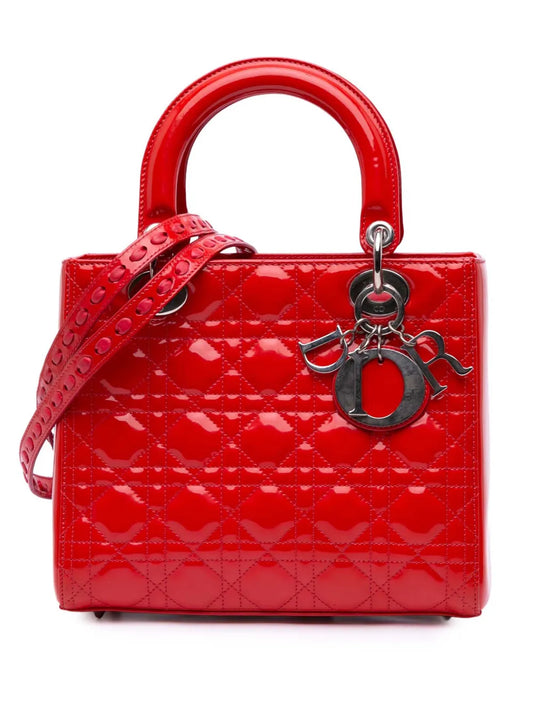Christian Dior 2010 Medium Patent Cannage Whipstitch Lady Dior satchel
