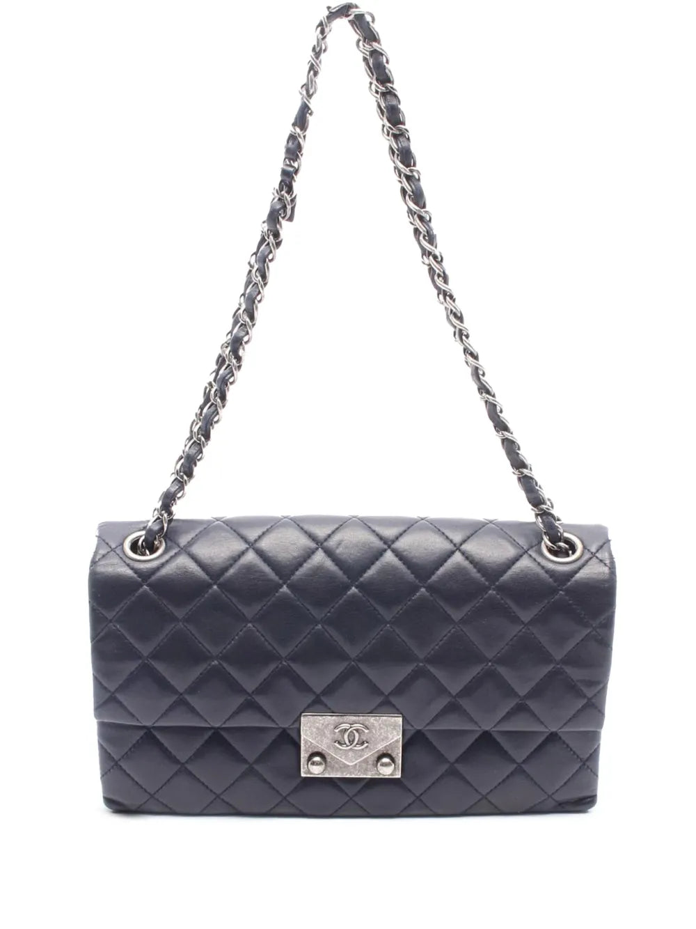 CHANEL 2015 2016 CC Quilted Lambskin Pushlock Single Flap shoulder bag