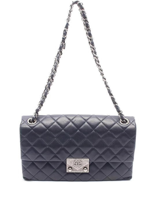 CHANEL 2015 2016 CC Quilted Lambskin Pushlock Single Flap shoulder bag