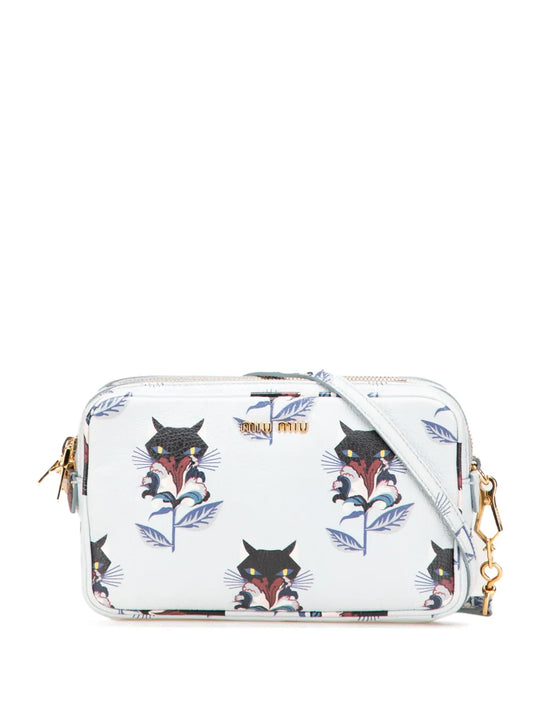 Miu Miu 2010 2025 Goatskin Madras Cat Print Double Zip crossbody bag