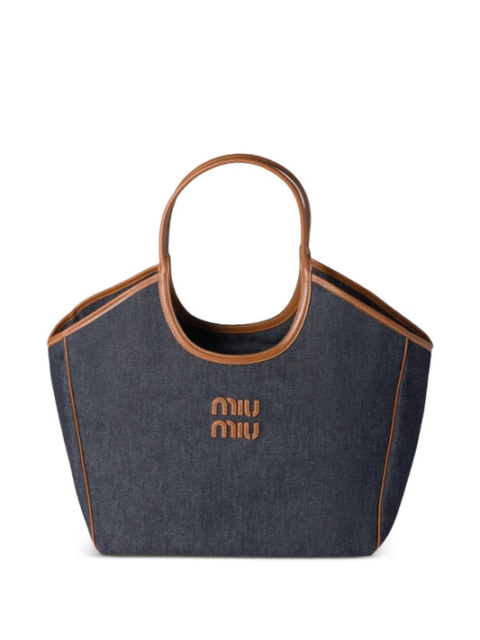 Miu Miu Ivy leather trimmed denim shoulder bag