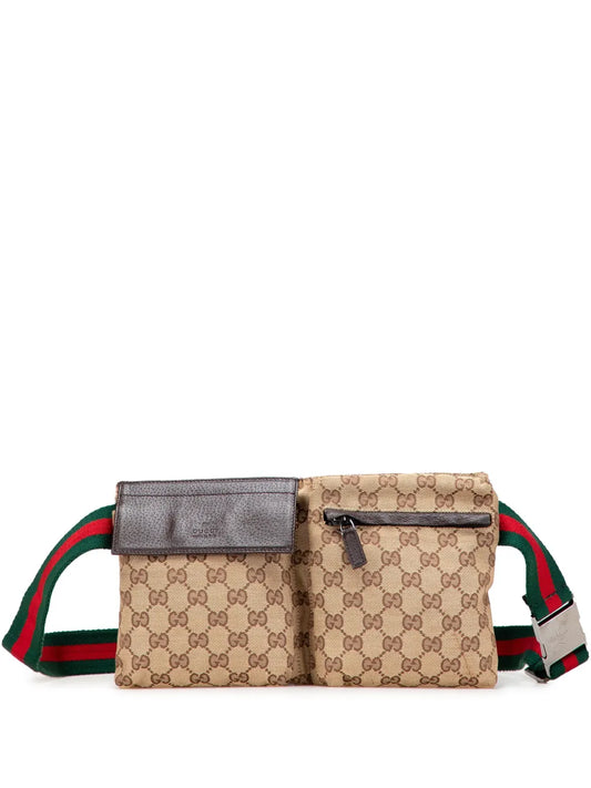 Gucci 2000 2015 GG Canvas Web Double Pocket belt bag