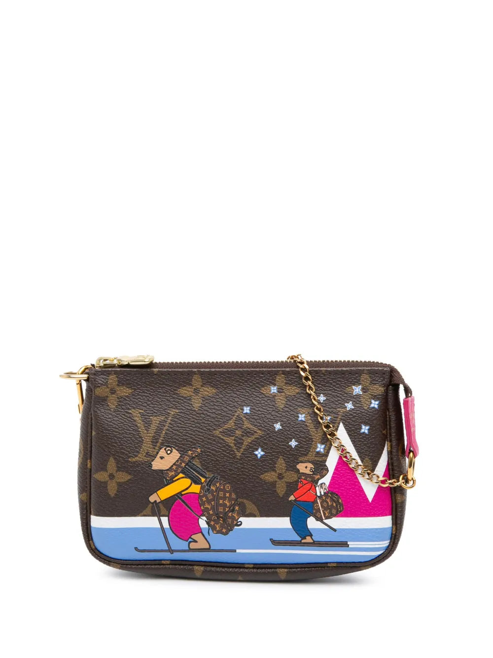 Louis Vuitton 2018 Monogram Bears on Skis Christmas Animation Mini Pochette Accessories handbag