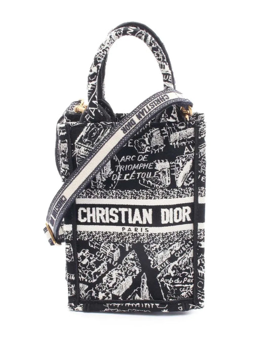 Christian Dior 2021 2025 Mini Plan de Paris Logo Embroidered Canvas Vertical Book Tote satchel