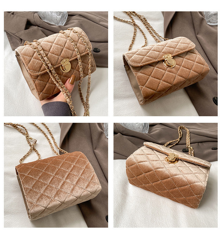 Women's Diamond Chain Shoulder Bag – Pure Color Textured Fashion Handbag