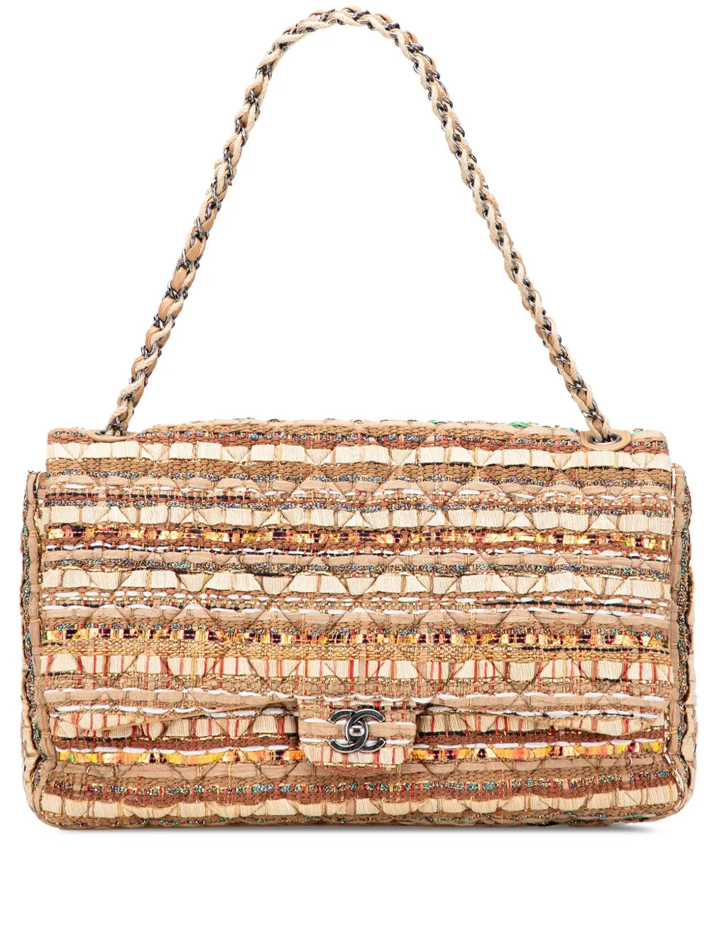 CHANEL 2016 2017 Jumbo Classic Iridescent Ribbon and Tweed Single Flap shoulder bag