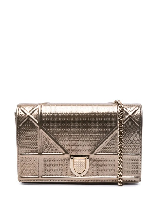 Christian Dior 2019 Metallic Patent Microcannage Diorama Wallet on Chain crossbody bag