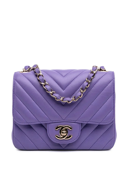 CHANEL 2019 Mini Square Classic Chevron Lambskin Single Flap crossbody bag