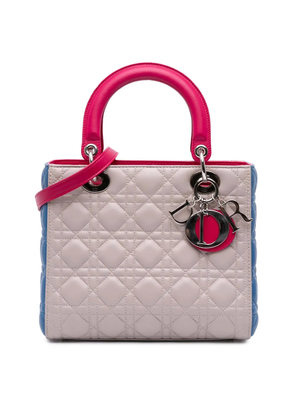 Christian Dior 2014 Medium Tricolor Lambskin Cannage Lady Dior satchel