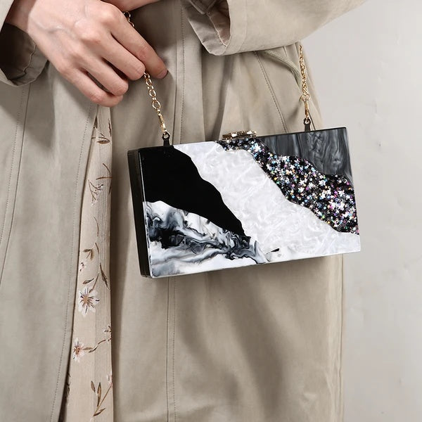 Women’s Marble Acrylic Handbag – Elegant Dinner Dress Clutch