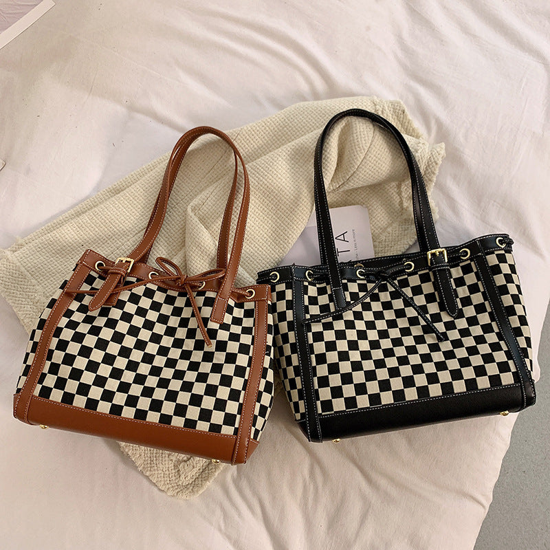 Checkerboard Contrast Color Tote Bag for Women