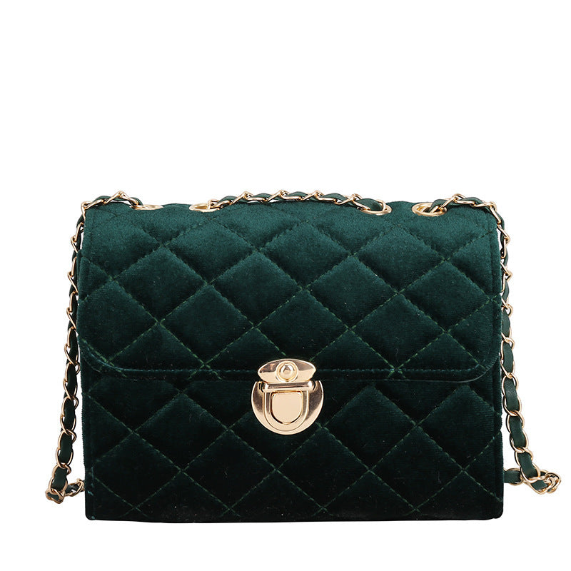 Women's Diamond Chain Shoulder Bag – Pure Color Textured Fashion Handbag