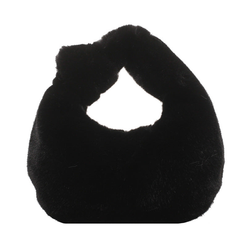 Women’s Plush Handbag – Solid Color Single-Shoulder Tote