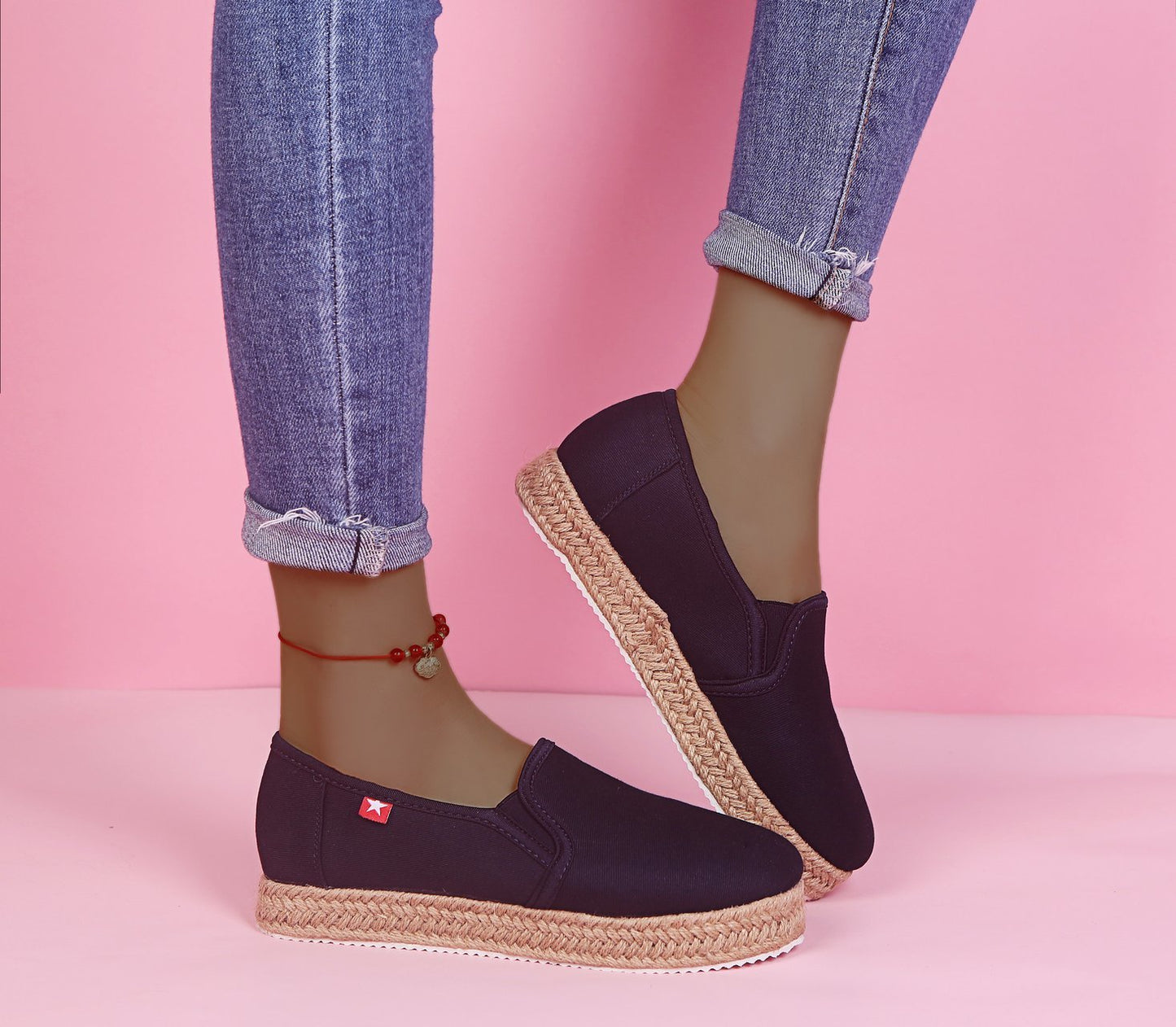 Lazy Casual Straw Woven Breathable Ultralight Canvas Shoes Women Shoes