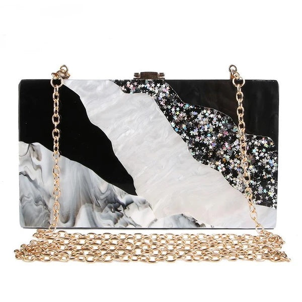 Women’s Marble Acrylic Handbag – Elegant Dinner Dress Clutch
