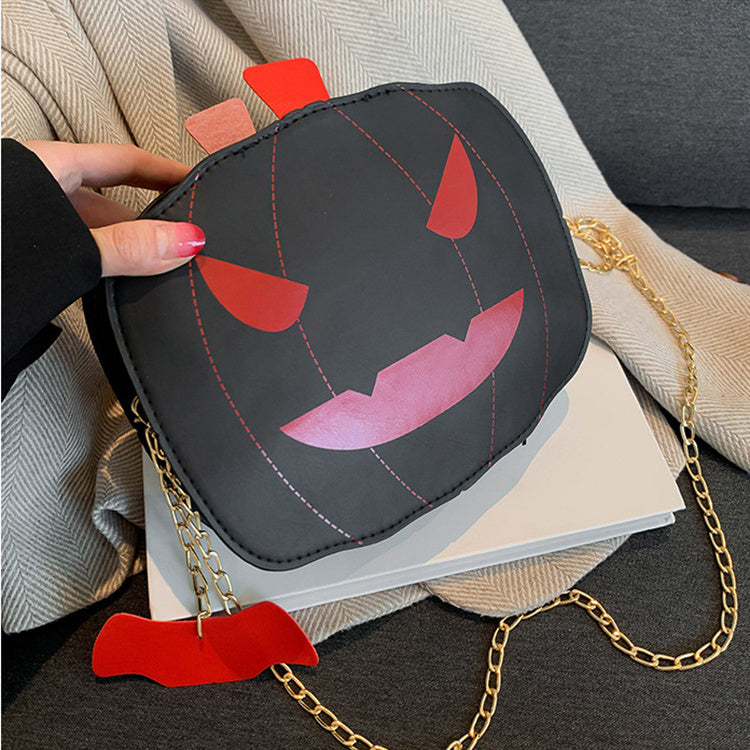 Halloween Pumpkin Shoulder Bag – Funny Cartoon Chain Crossbody for Women