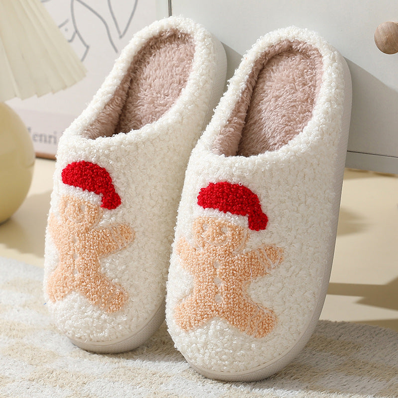 Cute Santa Claus Christmas Slippers – Warm Furry Home Shoes for Couples