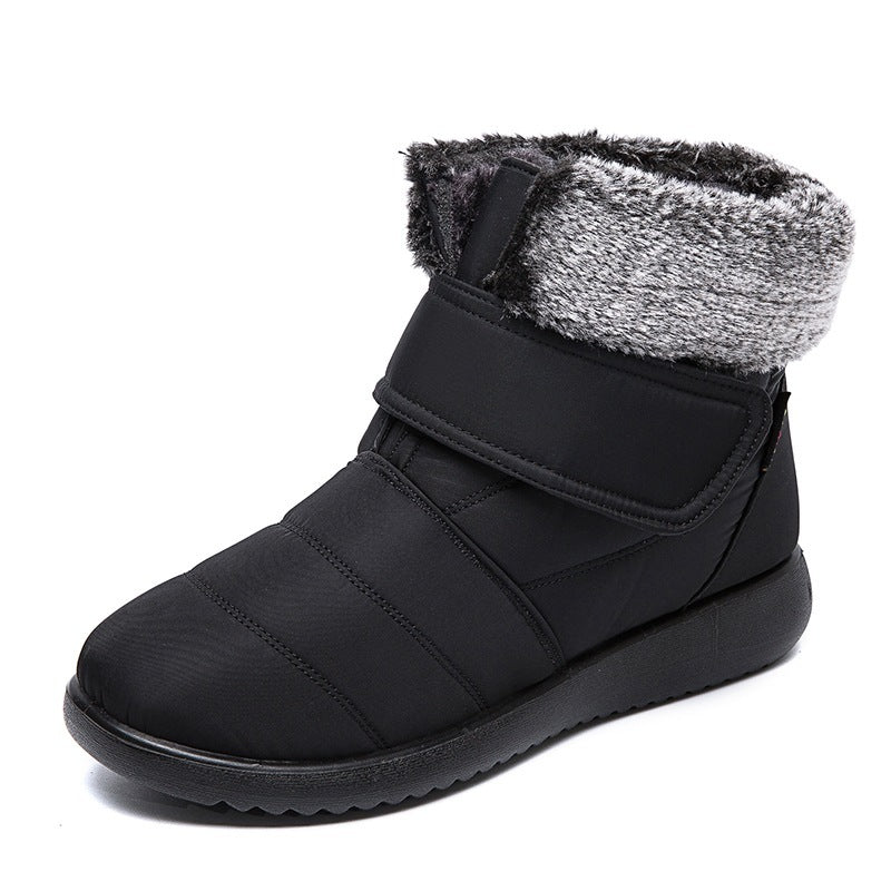 Women Snow Boots Winter Warm Plush Shoes With Velcro-design Flat Ankle Boots