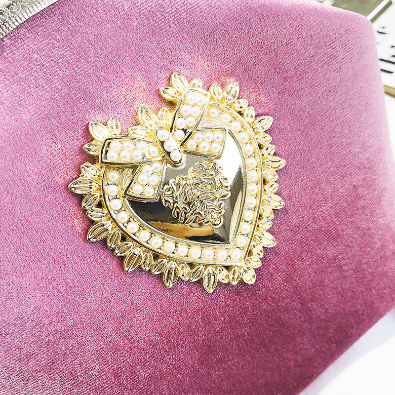 Women’s Gold Velvet Shell Bag – Personalized Handbag with Diamonds