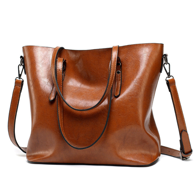 European Fashion Winter Bag – Oil Leather Tote & Shoulder Handbag
