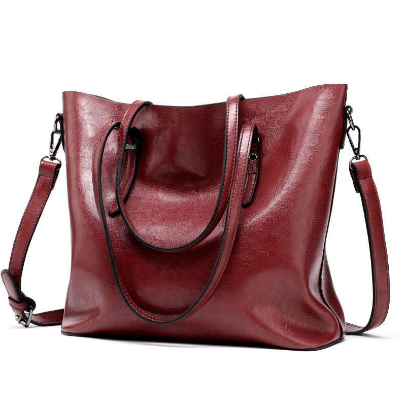 European Fashion Winter Bag – Oil Leather Tote & Shoulder Handbag