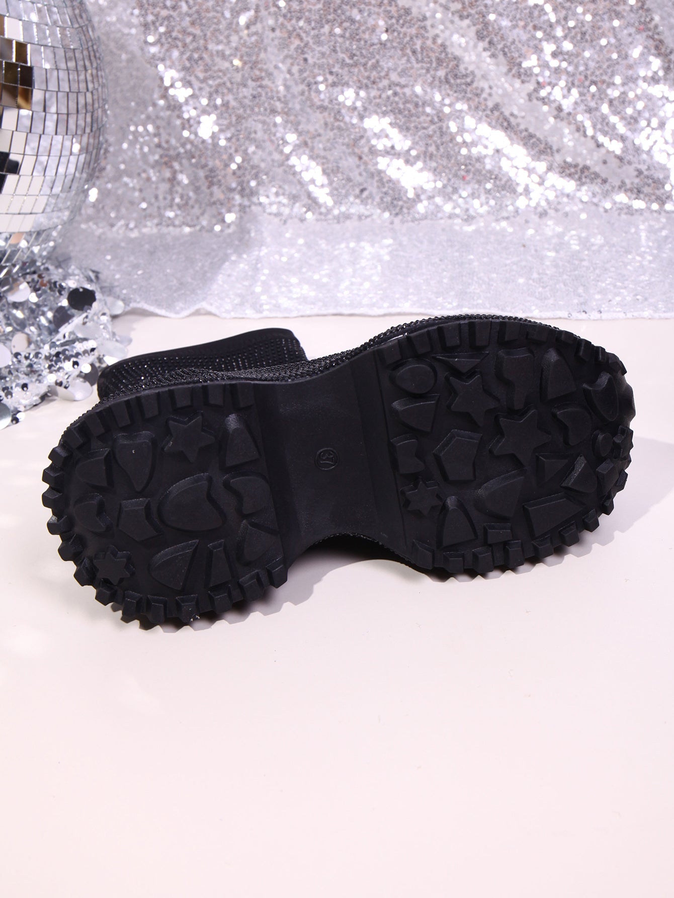 Women's Sparkling Rhinestone Ankle Boots, Thick-soled High Heels, Pink Disco Party Shoes, Fashionable Punk Rock Sequin Evening Boots