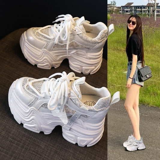 Height Increasing Insole Rhinestone Sequins Dad Shoes Women