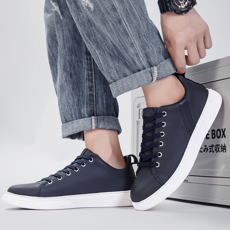 Men’s Genuine Leather Sneakers – Low-Cut Retro Flat Shoes for Spring
