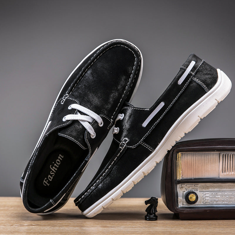 Men's Versatile Low Cut Frosted Cowhide Single Shoes